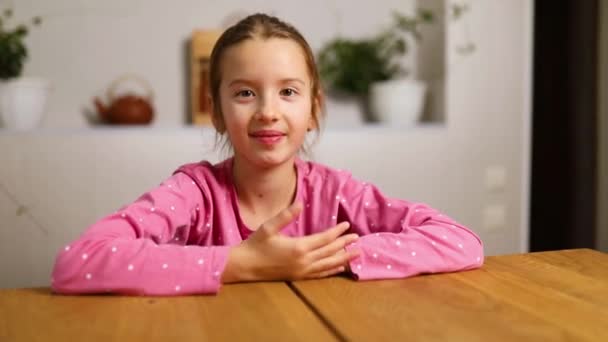 Emotional School Girl Vlogger Speaking Video Call Blog Talking Webcam — Stockvideo