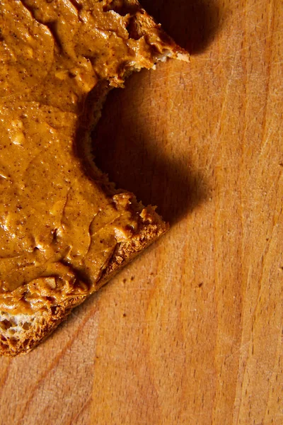 Top View Peanut Butter Toast Sandwich Breakfast Vegetarian Food American — Zdjęcie stockowe