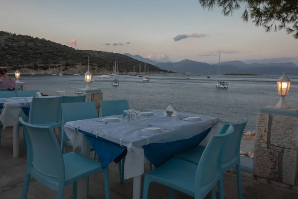 Kastos Island Greece August 2021 Traditional Blue White Greek Tavern — Foto de Stock