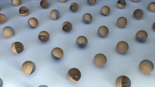 Fileiras de vidro de madeira de esferas — Vídeo de Stock