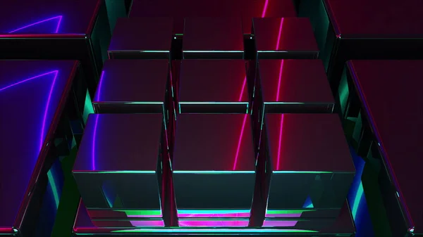 Kuber som reflekterar neonljus — Stockfoto