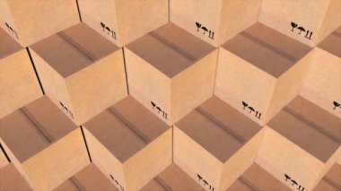 Rows cardboard boxes of parcels