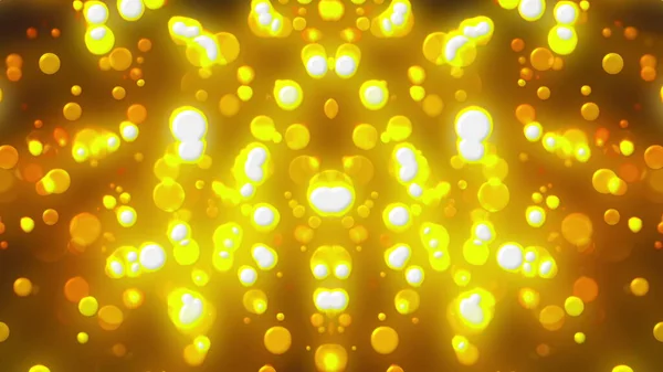 Świąteczne tło z błyszczącymi złotymi kółkami bokeh. Komputer generuje renderowanie 3d — Zdjęcie stockowe