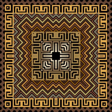 Zigzag kusursuz desen. Sembol renkli vektör arkaplanı. Zig zag çizgilerini tekrar edin. Kabile etnik Yunan tarzı kare süsler. Yunan anahtarı, avare, kare, çerçeve, kenar. Şal için, halı