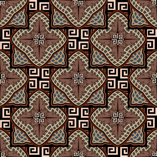 Grekiska Sömlösa Mönster Vektor Färgglada Blommig Bakgrund Tribal Etnisk Stil — Stock vektor
