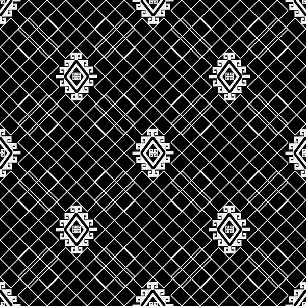 Modèle Sans Couture Grille Fond Ornemental Texturé Noir Blanc Répétez — Image vectorielle