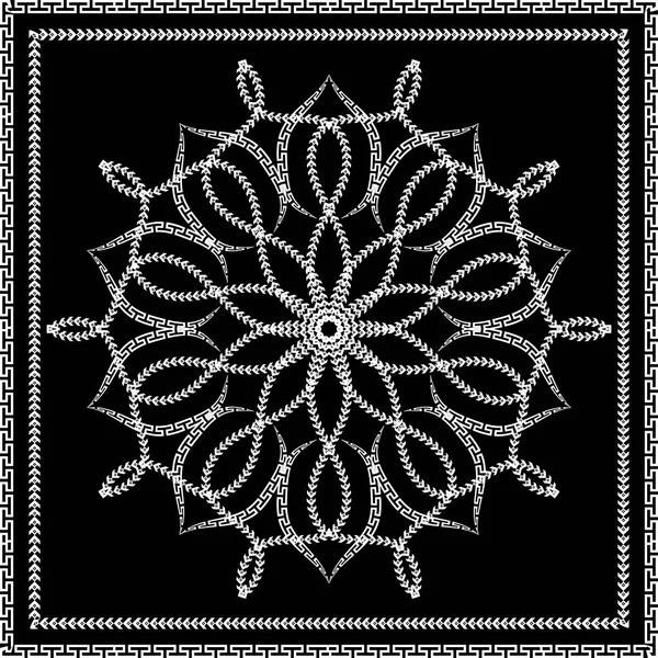 Patrón Griego Floral Sin Costura Fondo Vectorial Blanco Negro Llave — Vector de stock