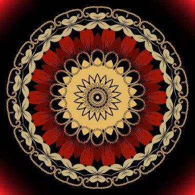 Çiçekli mandala deseni. Süslü vektör arka planı. Etnik tarz arka plan. Eski süsler. Renkli vintage çiçekler, yapraklar, halatlar, çerçeveler, sınırlar, çizgiler, daireler. Dekoratif tasarım.