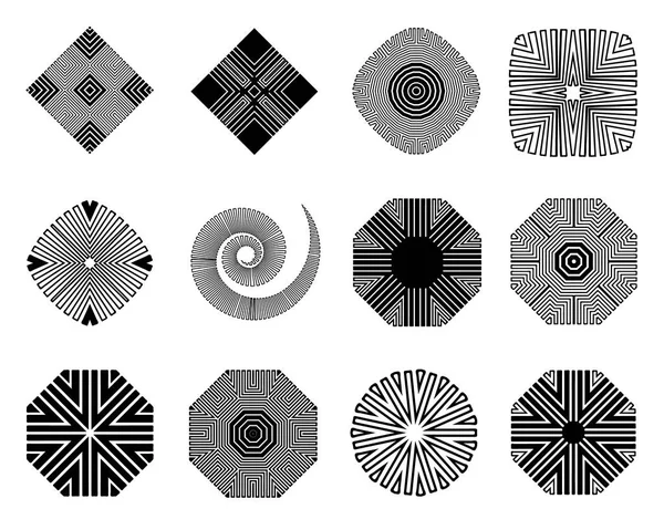 Striped Patterns Set Black White Ornamental Collection Universal Striped Shapes — Stock Vector
