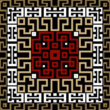 Renkli, etnik, pürüzsüz bir model. Vektör modern arka plan. Yunan anahtarı, avare. Kare çerçeveler, sınırlar, semboller, çizgiler, labirentler. Soyut geometrik geleneksel süsler. Sonsuz doku.