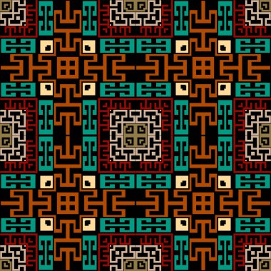 Renkli, etnik, pürüzsüz bir model. Ekose ekoseli arka plan. Yunan anahtarı, avare. Kare çerçeveler, sınırlar, semboller, şekiller, labirentler. Soyut geometrik geleneksel süsler. Sonsuz doku.