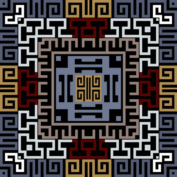 Renkli, etnik, pürüzsüz bir model. Vektör modern arka plan. Yunan anahtarı, avare. Kare çerçeveler, sınırlar, semboller, çizgiler, labirentler. Soyut geometrik geleneksel süsler. Sonsuz doku.
