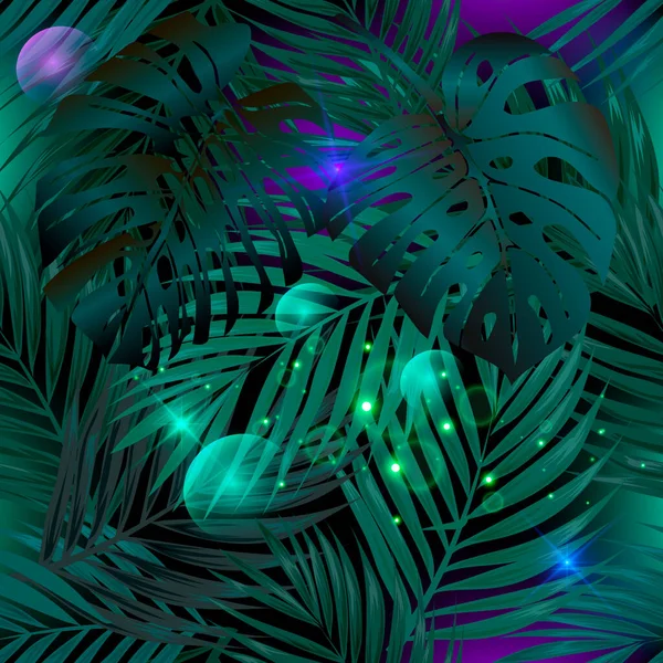 Пальмовые Листья Трехмерного Безморского Узора Векторный Декоративный Листовой Светящийся Фон — стоковый вектор