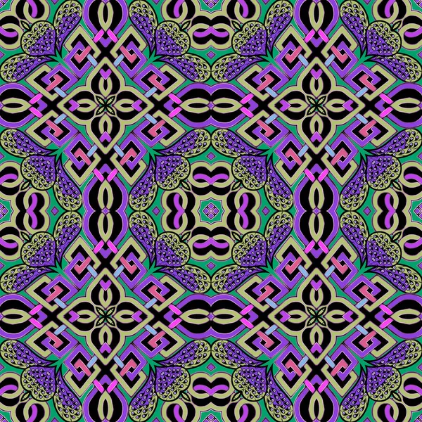 Ethnische Linien Paisley Nahtlose Muster Ornamentale Vektor Floralen Hintergrund Wiederholen — Stockvektor