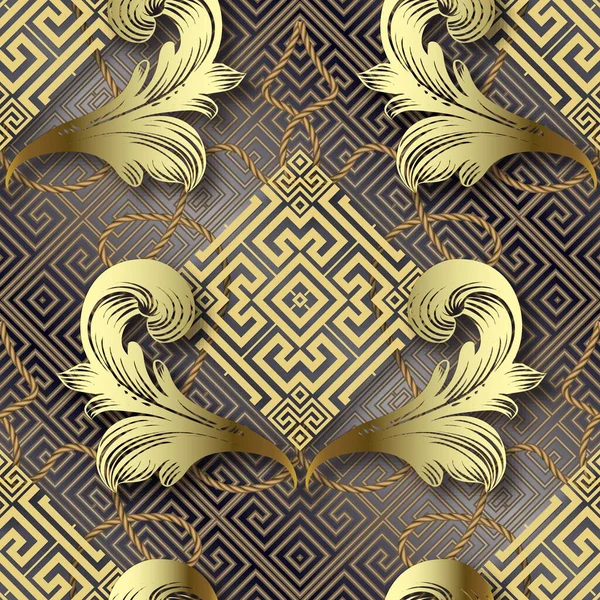 Oro Barroco Patrón Sin Costura Floral Fondo Geométrico Ornamental Estilo — Vector de stock