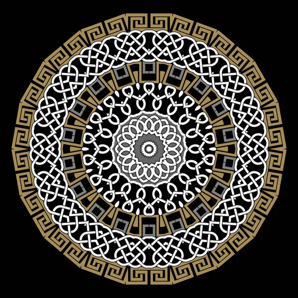 Piękny Okrągły Wzór Mandali Ornamentalny Grecki Celtycki Styl Tła Wektor — Wektor stockowy
