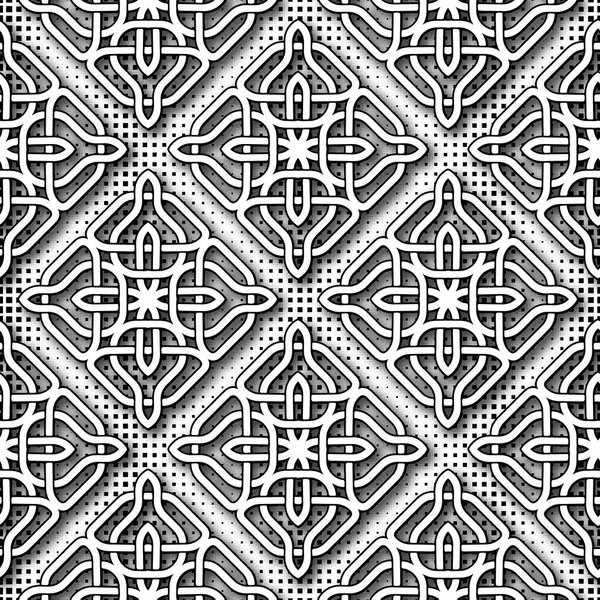 하얀색의 섬유가 패턴이죠 사각형 반사음 반음을 배경으로 기하학적 끝없는 과줄들 — 스톡 벡터