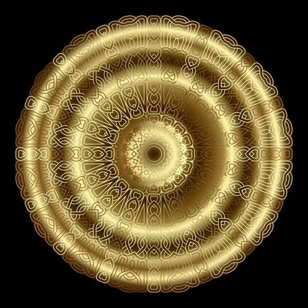 Altın lüks 3D çizgiler mandala deseni. Süslü çiçekli parlak bir arka plan. Arabesk arkaplanı. Kelt Gotik tarzı altın Deco süsü. Güzel desenli sanat yuvarlak tasarımı. Altın 3d rosette.