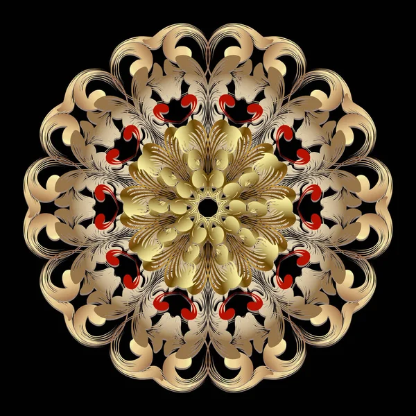 Ronde Vintage Mandala Patroon Barokke Renaissance Stijl Bloemen Achtergrond Luxe — Stockvector