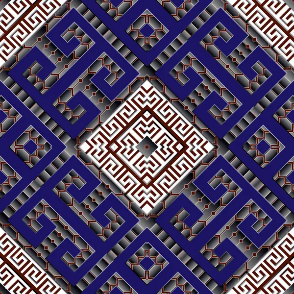 色彩斑斓的部族无缝模式 矢量结构优雅的背景 希腊钥匙 Rhombus 抽象的几何传统装饰品 无穷无尽的网格纹理 — 图库矢量图片