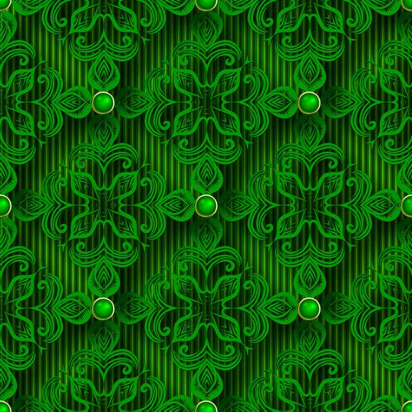 Groen Bloemen Naadloos Patroon Gestructureerde Oppervlakte Gestreepte Achtergrond Herhaal Grunge — Stockvector