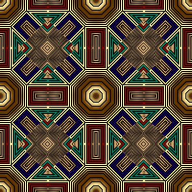 Renkli geometrik vektör pürüzsüz desen. Kabile soyut geçmişini tekrar et. Etnik tarz süsler. Süslü modern tasarım. Sonsuz lüks dokusu. Geometrik şekilli moda tasarımı, eşkenar dörtgen, çizgiler