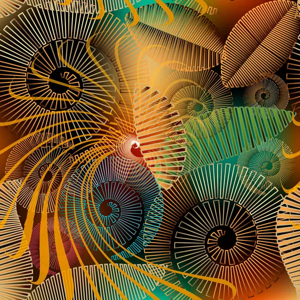 Colorate Linee Moderne Spirali Modello Senza Soluzione Continuità Floreale Incandescente — Vettoriale Stock