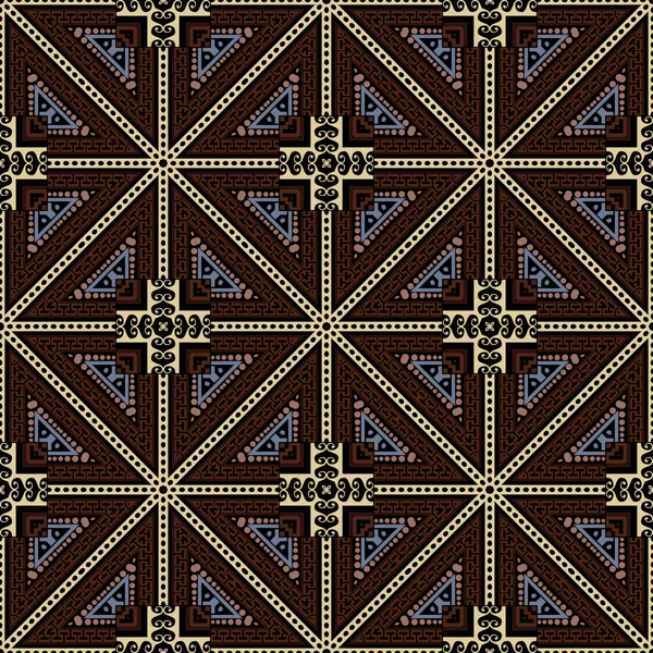 기하학적 바다없는 패턴이죠 부족의 민족적 그리스어 미끄럼틀 Rhombus 삼각형 십자가 — 스톡 벡터