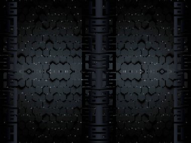 Yunan sınırlı koyu siyah 3D pürüzsüz desen. Yarım tonluk parlak bal peteği arkaplanı. Arkaplan desenli tekrarla. Lüks kraliyet siyah 3D süsü. Yunanca anahtar, daha dolambaçlı, sınırlar, daireler, gölgeler.