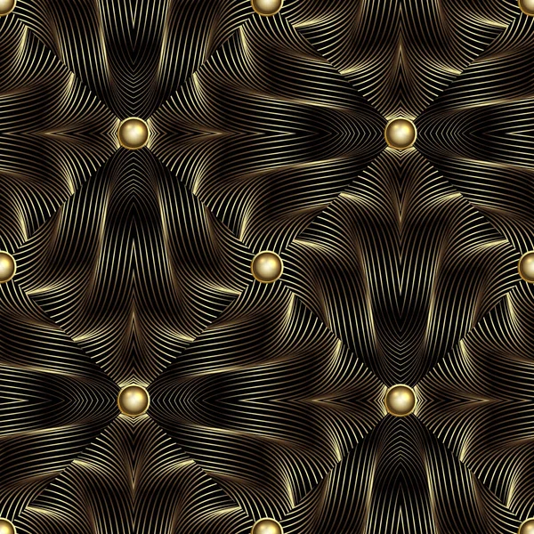 Gouden Lijnen Naadloos Patroon Quilted Stijl Oppervlak Achtergrond Herhaal Geometrische — Stockvector