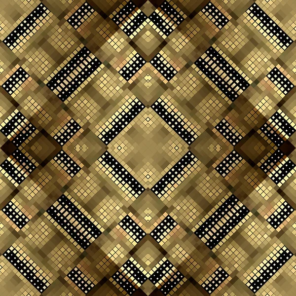 Goldene Pixel Halbtonquadrate Mit Nahtlosem Muster Goldener Karierter Halbton Hintergrund — Stockvektor