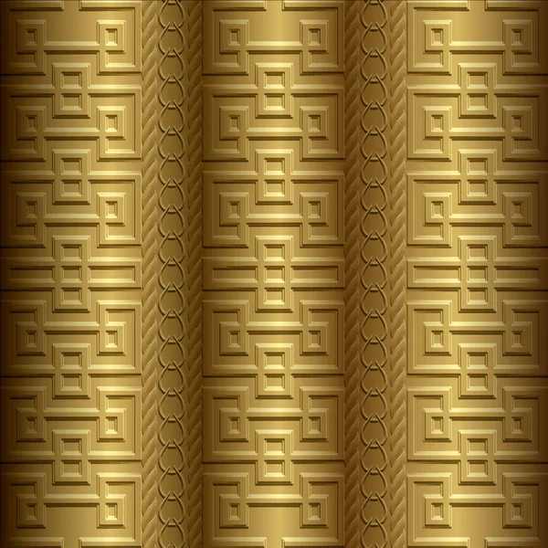 Relieve Bordes Oro Patrón Sin Costuras Fondo Frontera Griega Relieve — Vector de stock