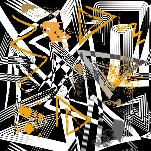Doodle Trianglar Sömlöst Mönster Modern Graffitistil Geometrisk Bakgrund Upprepa Smutsiga — Stock vektor