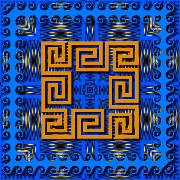 Patrón Sin Costura Texturizado Colorido Griego Marcos Cuadrados Ornamental Zigzag — Vector de stock