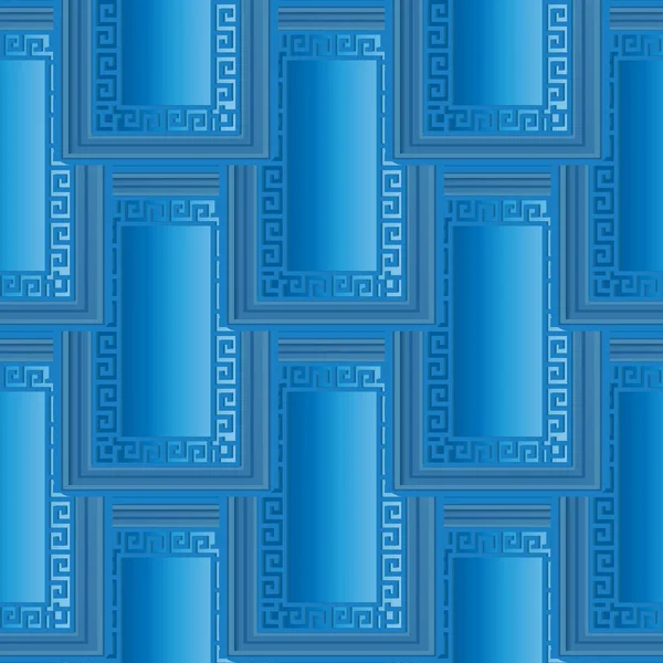 Greek Blue Seamless Pattern Vector Ornamental Geometric Background Repeat Tiled — Vetor de Stock