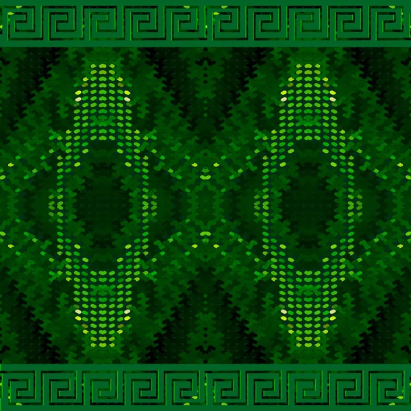 Tapestry Greek Border Seamless Pattern Traditional Vector Green Background Tribal — Stock vektor