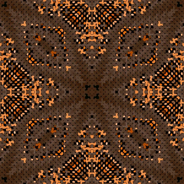 Textured Floral Seamless Pattern Grunge Brown Vector Background Moire Flowers — Stockvektor
