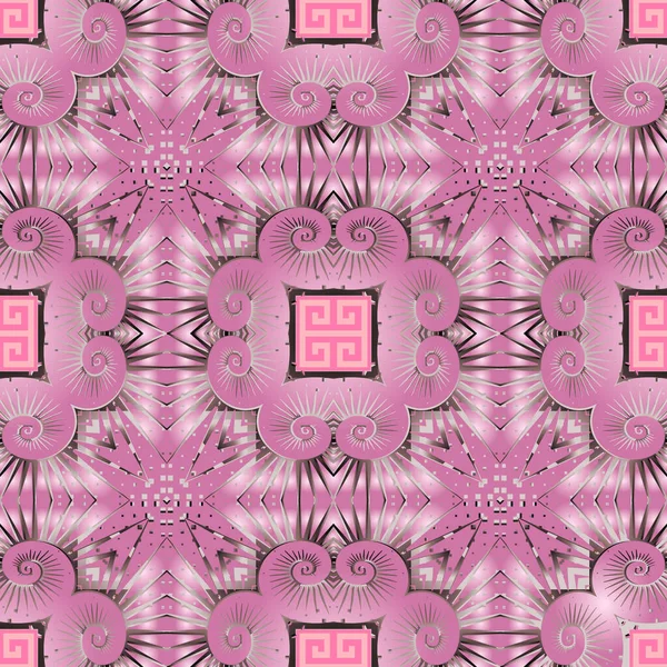 Greek Seamless Pattern Vector Floral Pink Background Tribal Ethnic Style — Vetor de Stock