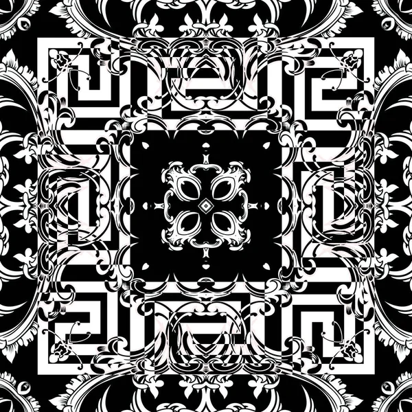 Floral Baroque Style Seamless Pattern Black White Ornamental Vector Background — Stockvektor