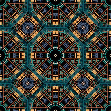 Tribal ethnic vector seamless pattern. Repeat abstract greek background. Greek key, meanders colorful ornament.  Geometric modern traditional design. Greek frames, borders, octagons, rhombus, shapes.