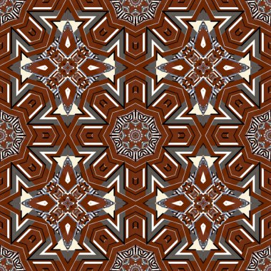 Kabilenin etnik tarzı kusursuz. Süslü renkli vektör arkaplanı. Dekoratif grunge arka planı. Geometrik modern soyut süsler. Sekizgen şekiller, eşkenar dörtgen, mandalalar, yıldızlar.