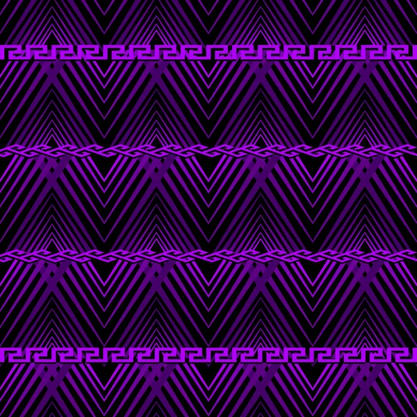 Zigzag边界无缝模式 雪佛龙背景与美丽的希腊边界 装饰现代重复条纹背景 部落民族风格典雅的紫罗兰色锯齿状饰物 — 图库矢量图片