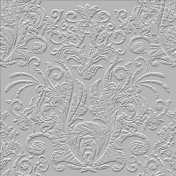 Floral Textured Seamless Pattern Embossed White Background Repeat Emboss Flowers — Stock Vector