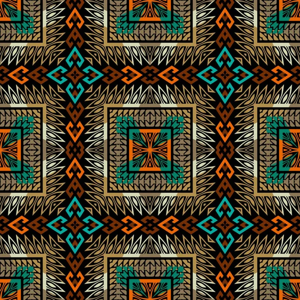 部族間の民族シームレスなパターン 色鮮やかな背景をチェック パターン化された背景を繰り返す タータンの装飾品を演奏 ファブリック テキスタイル プリントのための幾何学的な伝統的な華やかなデザイン 無限のテクスチャ — ストックベクタ