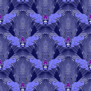 Güzel çiçeksiz desen. Barok tarzı klasik çiçekler, süsler. Dokulu moire dalga çizgileri ve çizgili arka plan. Dalgalar, çizgiler ve kıvrımlarla süslemeli arka plan fantezisini tekrarla.