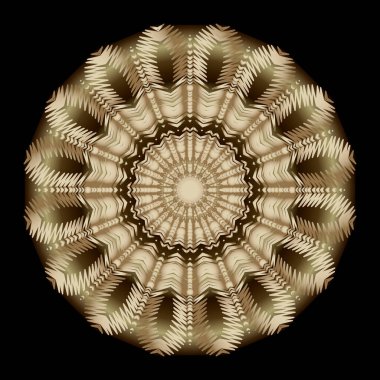 Üç boyutlu desenli çiçek. Altın işlemeli çiçekli mandala deseni. Grunge duvar halısı süsleri. Dekoratif bir geçmiş. İşlemeli güzel 3D çiçek süsü. Zigzag çizgileri, kapaklar. Rosette. Tabak.