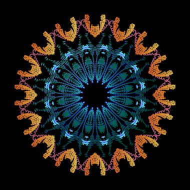 Etnik işlemeli çiçekli mandala deseni. Renkli dantel goblen süslemeleri. Dekoratif desenli arka plan. İşlemeli güzel çiçek süsü. Grunge şekilleri, daireler, çiçekler. Zigzag çizgileri, kapak..