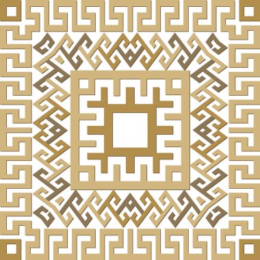 Yunan kare çerçeveleri pürüzsüz desen oluşturuyor. Beyaz arka planda zarif altın süsler. Vektör tekrar Deco arkaplanı. Yunan kilit çizgileri çerçeveler, sınırlar, kareler, zigzag. Dekoratif modern izole tasarım.