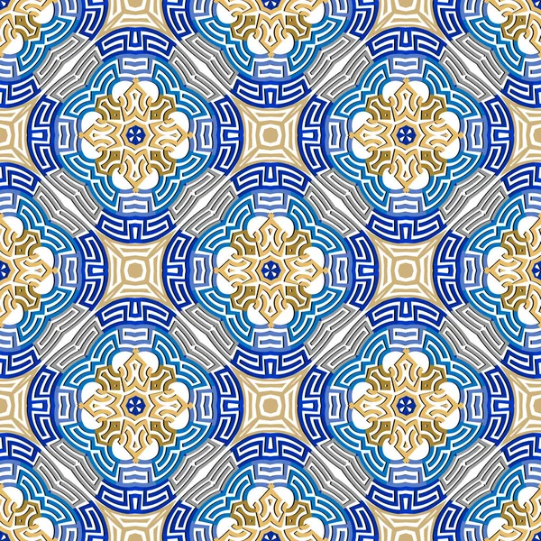 Bleu Tribal Élégant Motif Sans Couture Arrière Plan Ornemental Grec — Image vectorielle