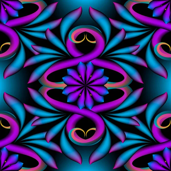 Neon Kleurrijke Abstracte Bloemen Naadloos Patroon Gloeiend Verlichte Heldere Achtergrond — Stockvector